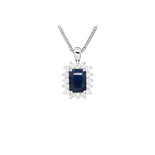 Grace and Co Square White Gold and Sapphire Pendant Necklace
