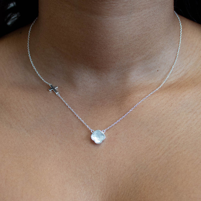Silver Clover and Cross Necklace