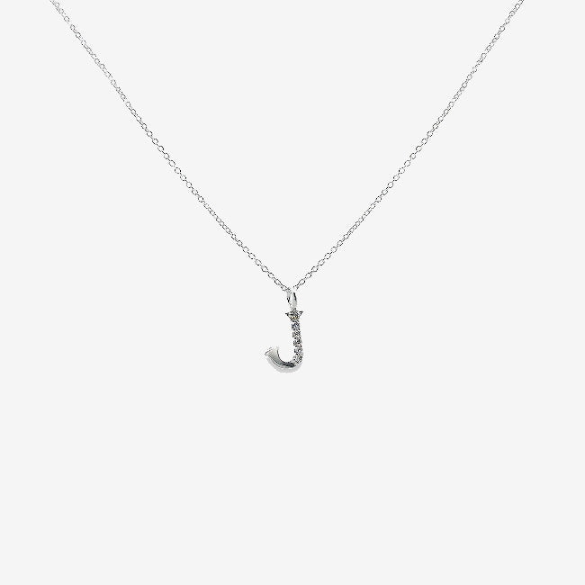 Letter J Silver & CZ Initial Pendant Necklace, 40-45cm