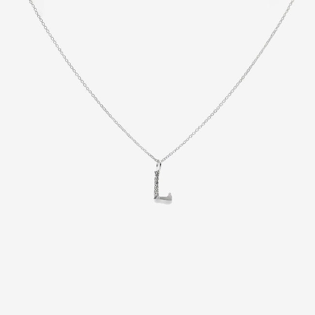 Letter L Silver & CZ Initial Pendant Necklace, 40-45cm