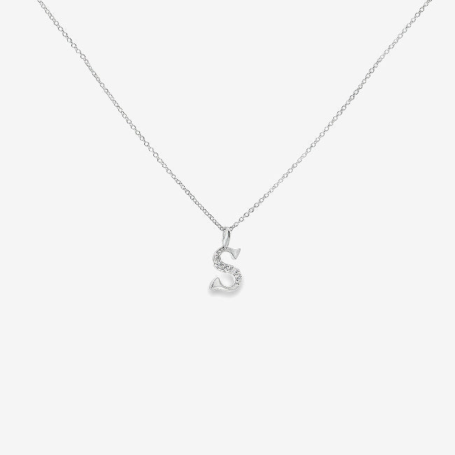 Letter S Silver & CZ Initial Pendant Necklace, 40-45cm