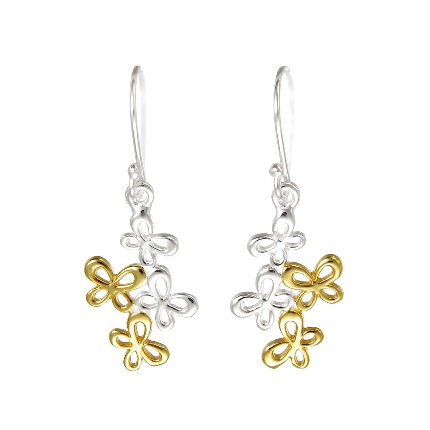 Grace Silver & Gold Tumbling Butterflies Drop Earrings