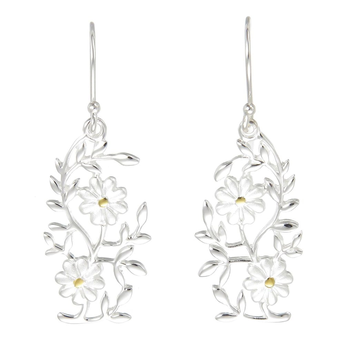 Grace Silver Flower Bouquet Drop Earrings with Gold