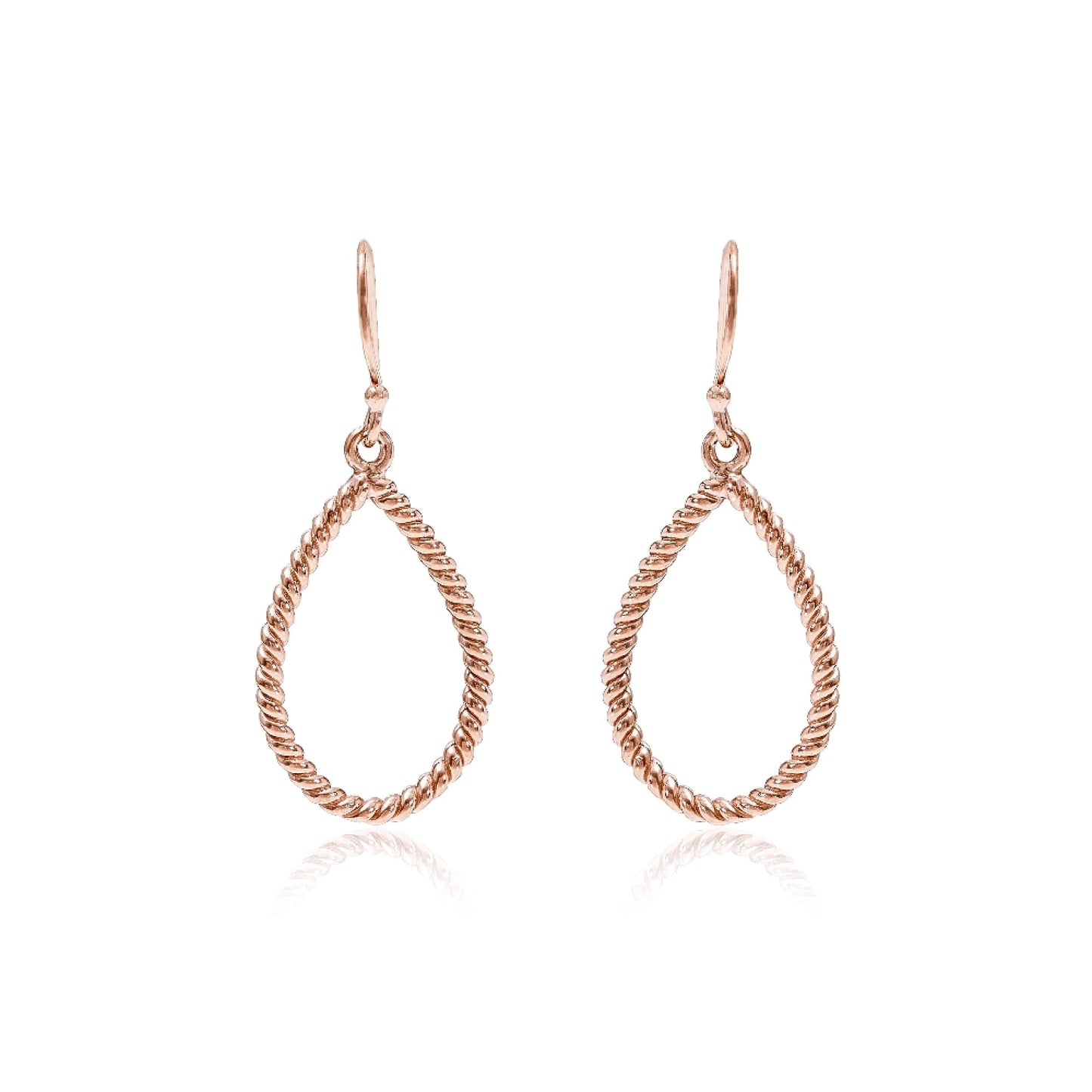 Grace Silver Twisted Rope Teardrop Drop Earrings with Rose Gold