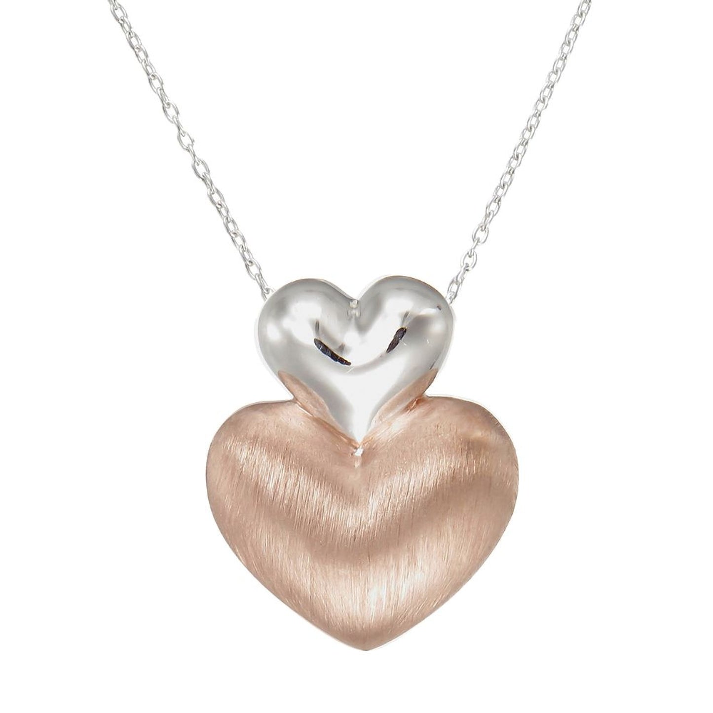 Grace Silver Double Heart Pendant Necklace with Rose Gold