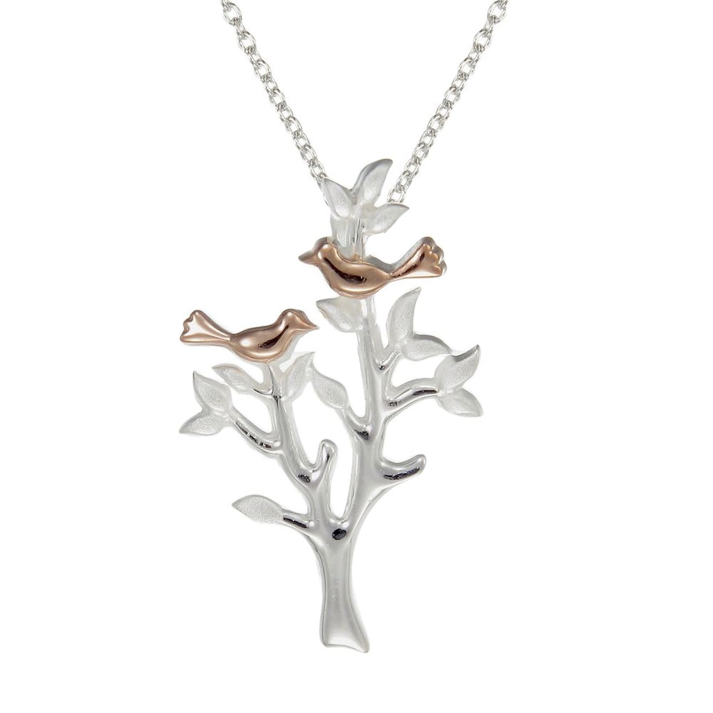Grace Silver Nesting Love Bird Pendant Necklace with Rose Gold