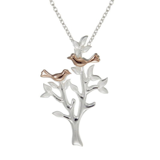 Grace Silver Nesting Love Bird Pendant Necklace with Rose Gold