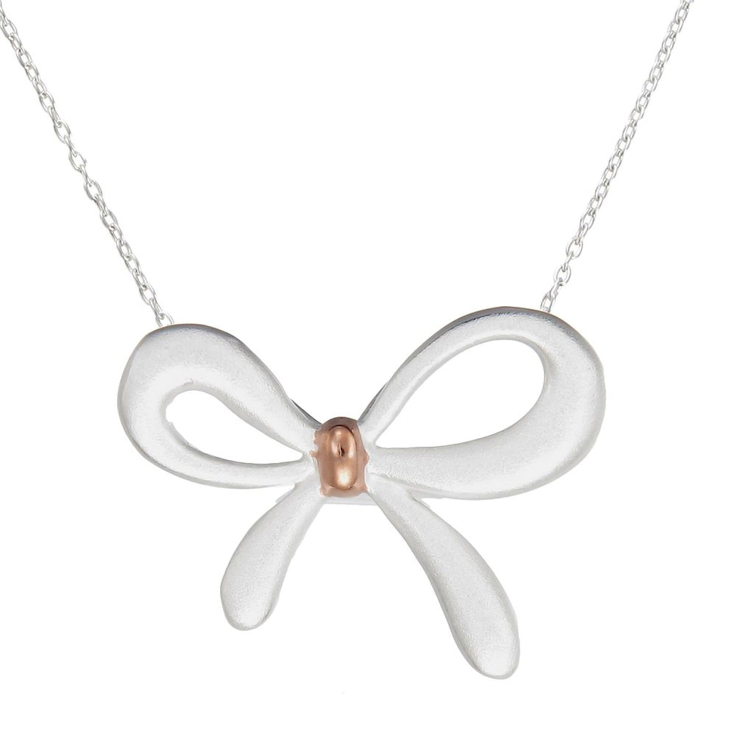 Grace Silver Vintage Bow Pendant Necklace with Rose Gold