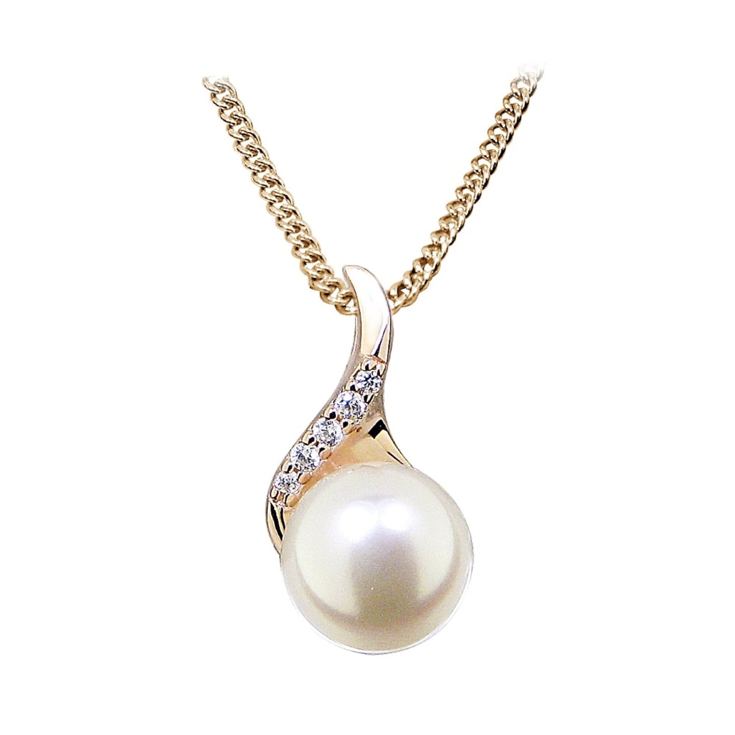 Rose Gold Vermeil, Pearl & CZ Twist Pendant Necklace