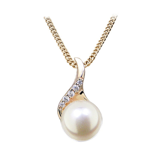 Rose Gold Vermeil, Pearl & CZ Twist Pendant Necklace