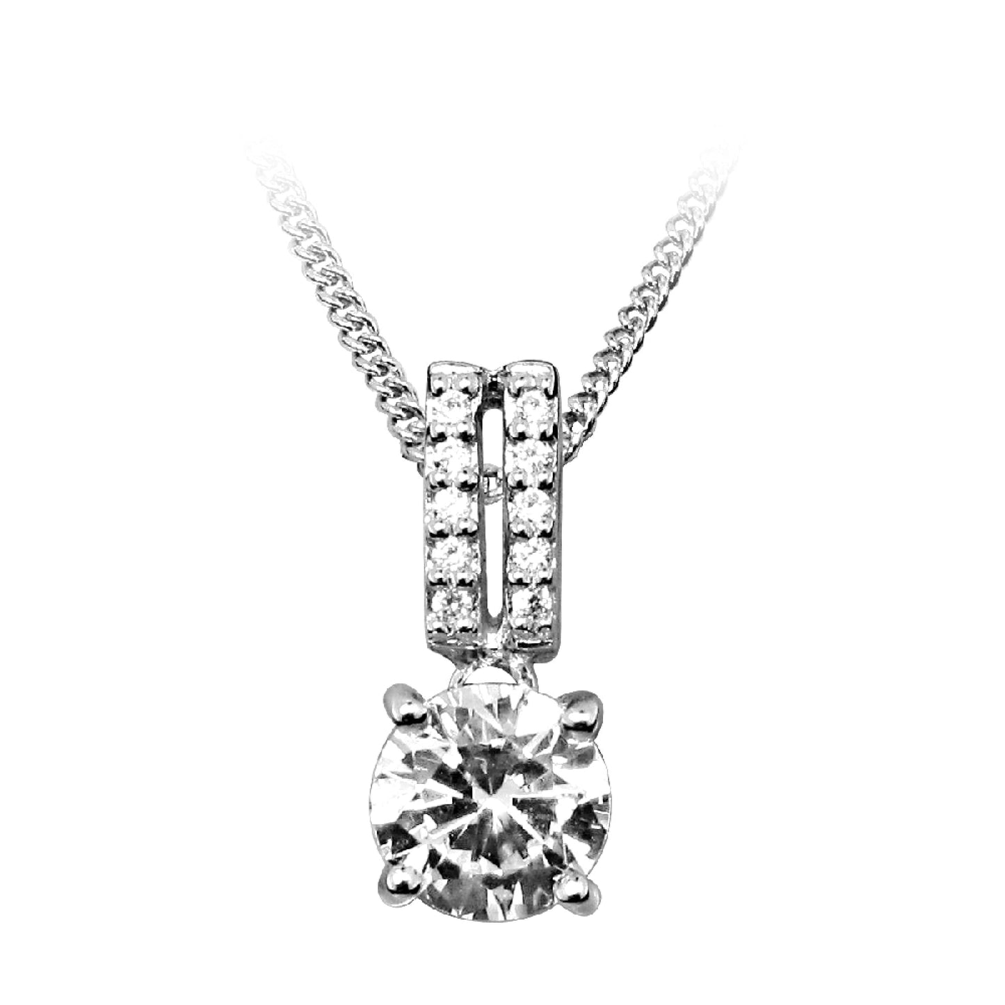 Silver CZ Solitaire Drop Pendant Necklace