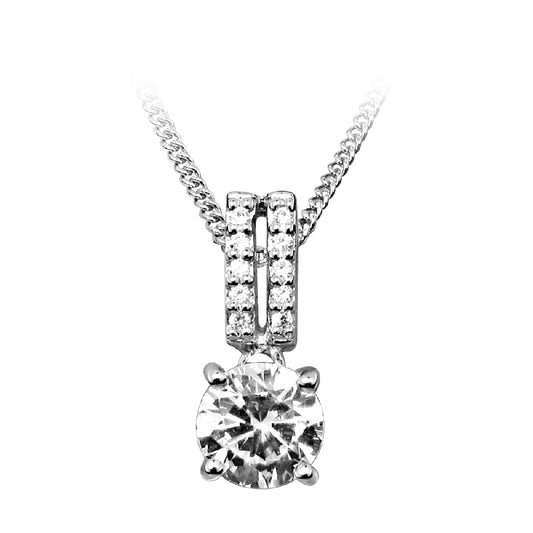 Silver CZ Solitaire Drop Pendant Necklace