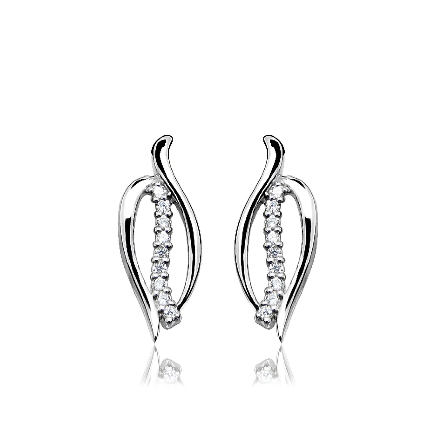 Silver & CZ Open Leaf Stud Earrings