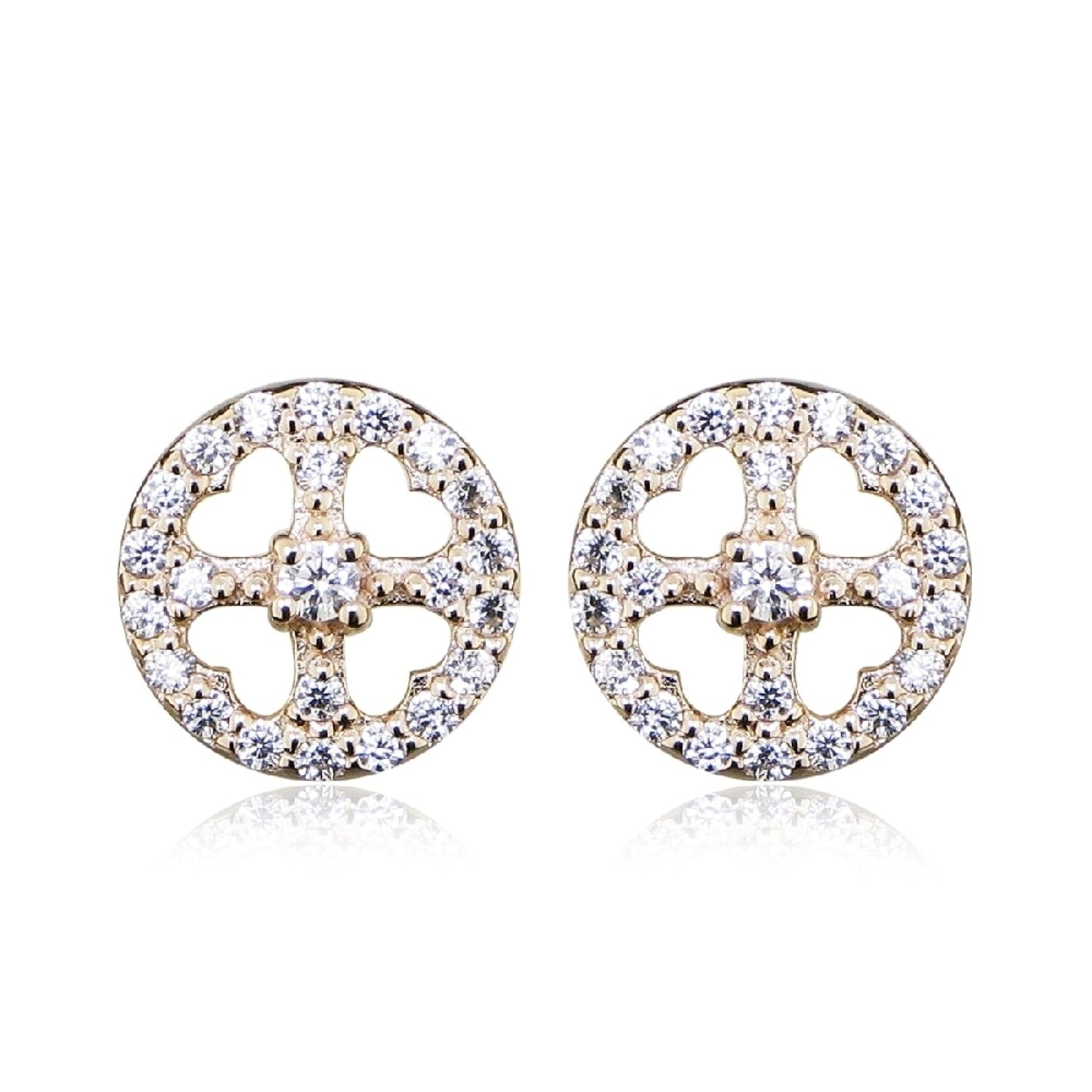 Silver, Rose Gold Vermeil & CZ Circle & Cross Stud Earrings