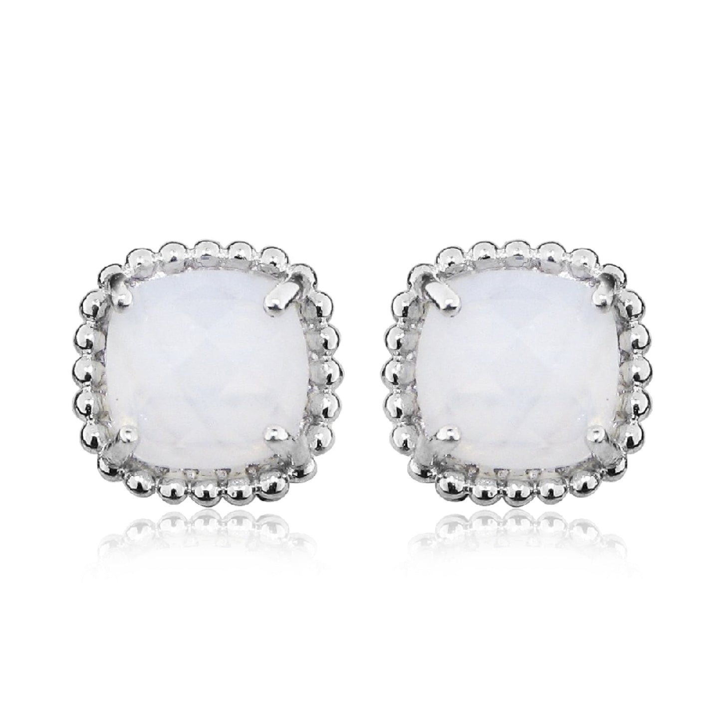 Grace Silver & White Chalcedony Square Stud Earrings