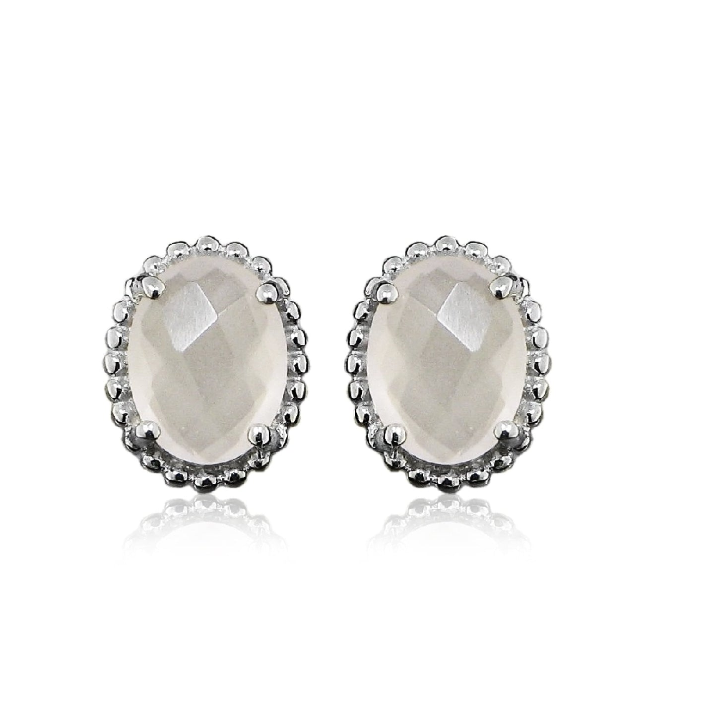Grace Silver & Pink Chalcedony Oval Stud Earrings