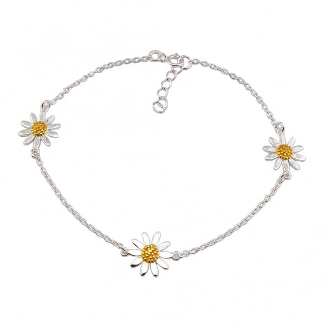 Silver & Gold Triple Daisy Chain Bracelet, 19cm