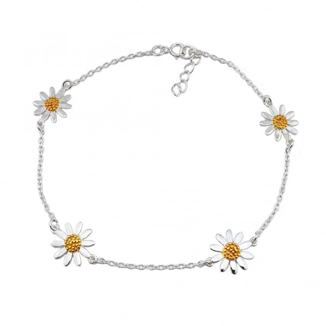 Silver & Gold Four Flower Daisy Chain Bracelet