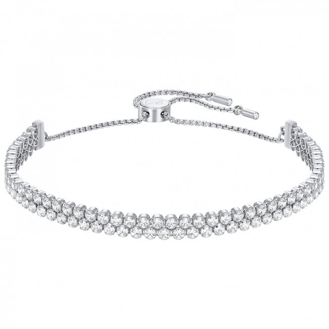 Matrix Tennis White Crystal Double Bracelet in Rhodium Silver