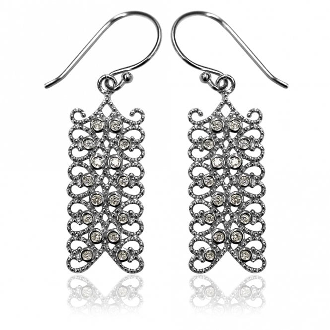 Grace Lace Silver Rectangle CZ Paisley Earrings