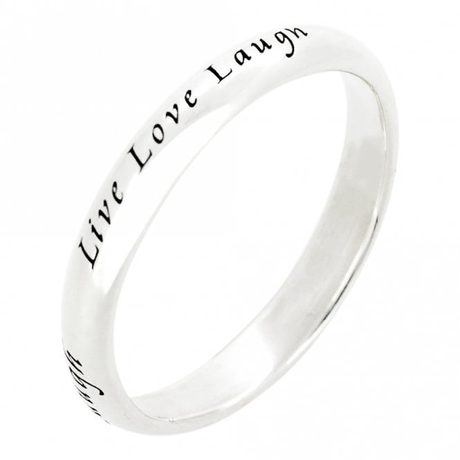 Engraved Silver Live Love Laugh Ring, Size 52
