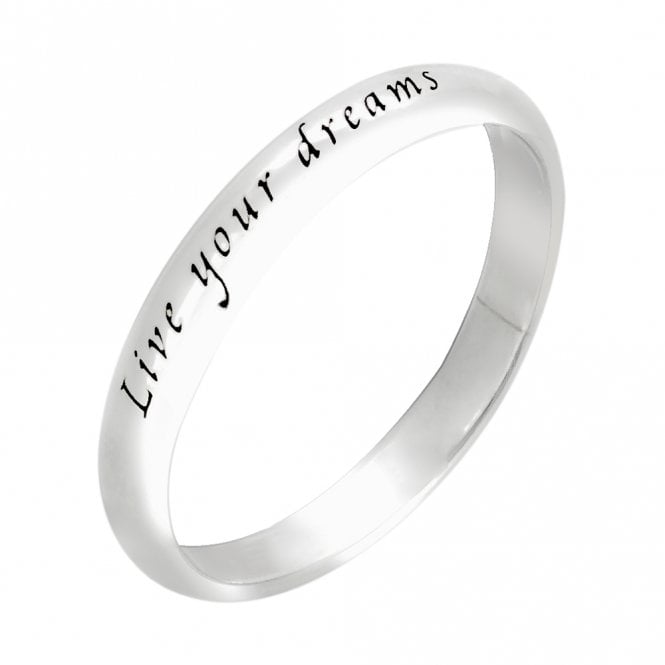 Engraved Silver Live Your Dreams Ring, Size 56