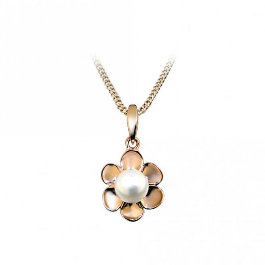 Rose Gold & Pearl Flower Necklace
