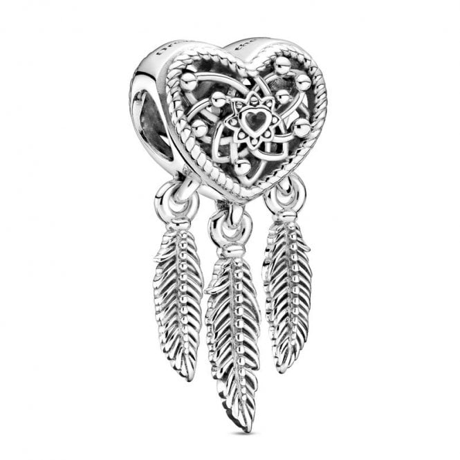 Pandora Openwork Heart Three Feathers Dreamcatcher Charms