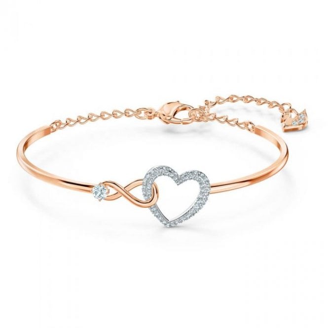 Hyperbola Infinity Heart Bangle in Rose Gold and Rhodium Silver