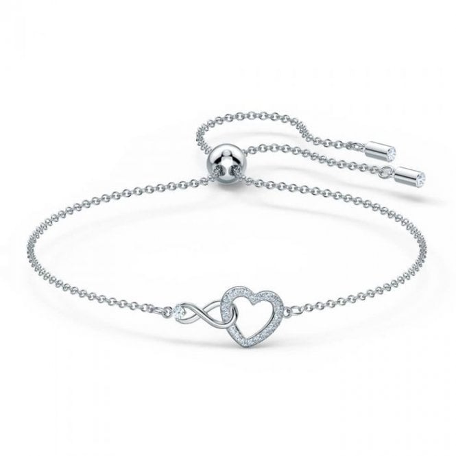 Hyperbola Infinity Heart Bracelet with White Crystal in Rhodium Silver