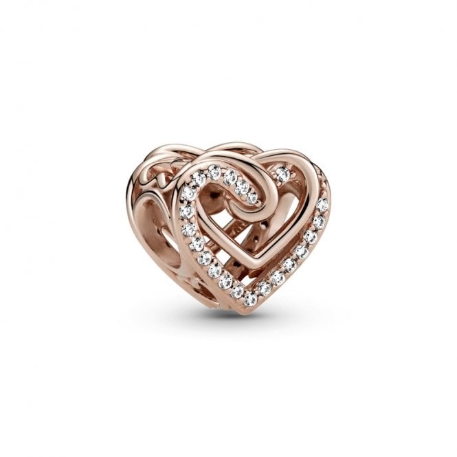 Rose Sparkling Entwined Hearts Charms