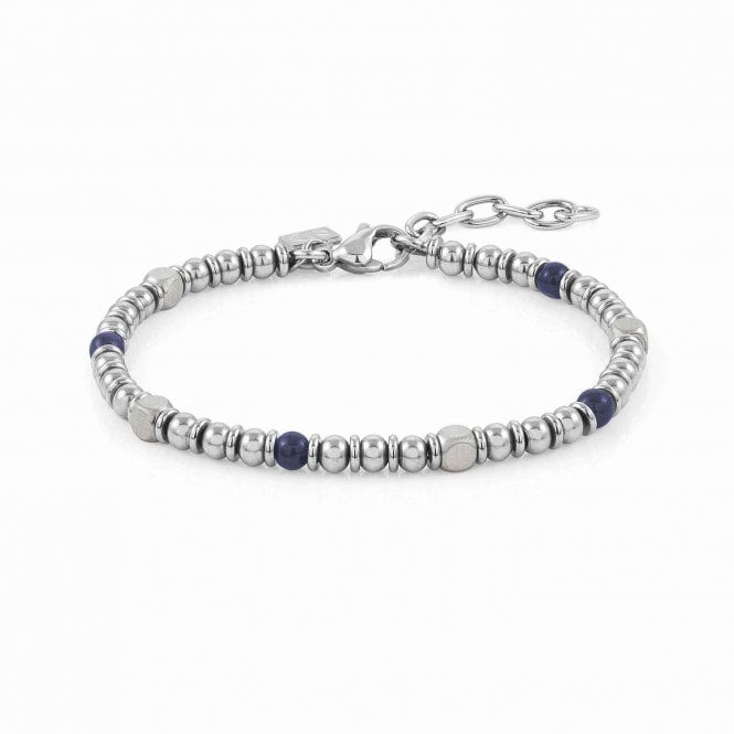 Steel and Blue Agate Bead Bracelet