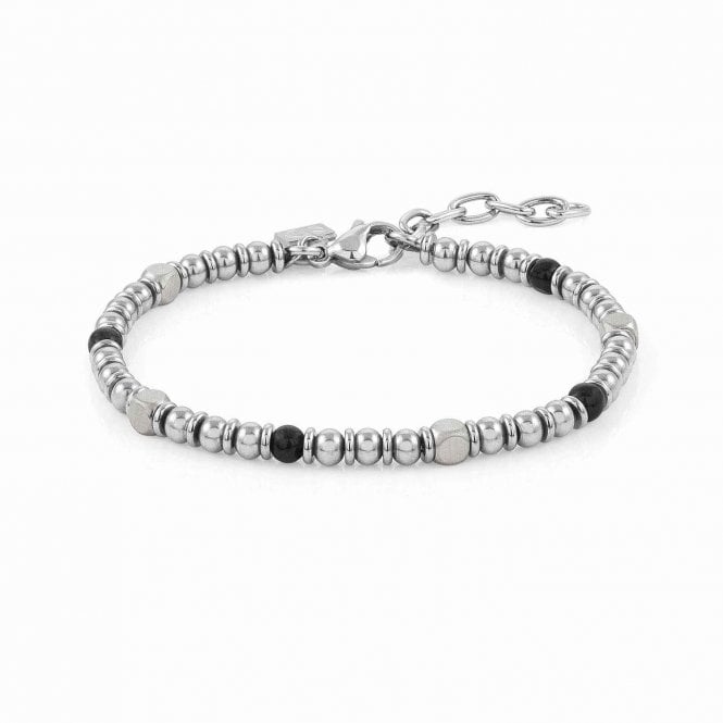 Steel and Black Agate Bead Bracelet