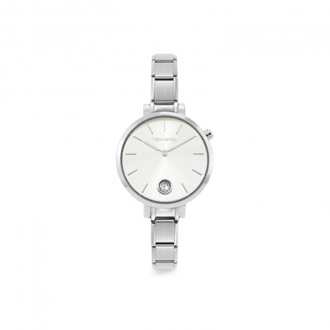 Time Round Silver Dial & Silver Charm Bracelet Watch with CZ