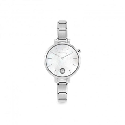 Nomination Time Round Mother of Pearl Dial & Silver Charm Bracelet Watch with CZ