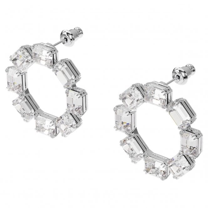 Millenia Earrings with White Circle Crystal in Rhodium Silver