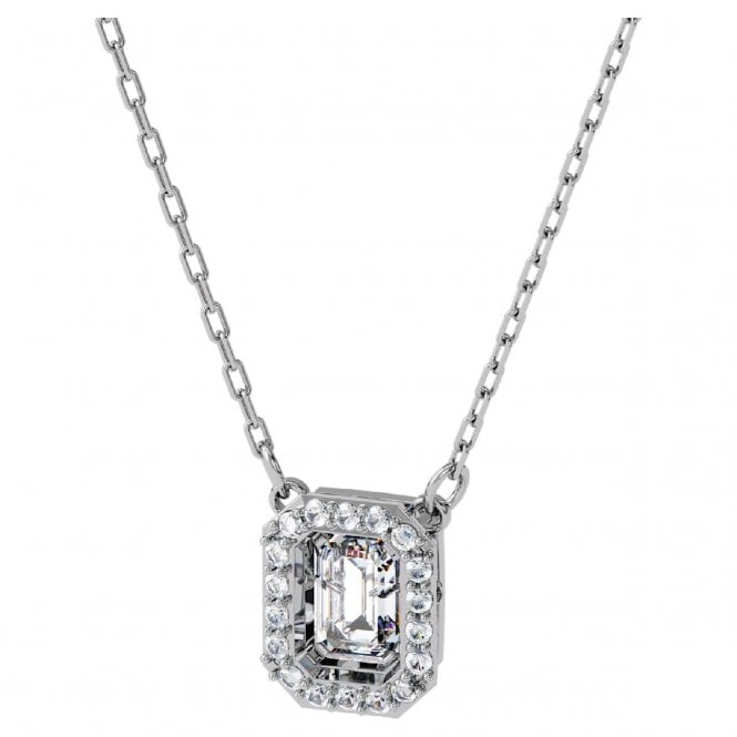 Una Pendant Necklace with Octagon-Cut White Crystal in Rhodium Silver