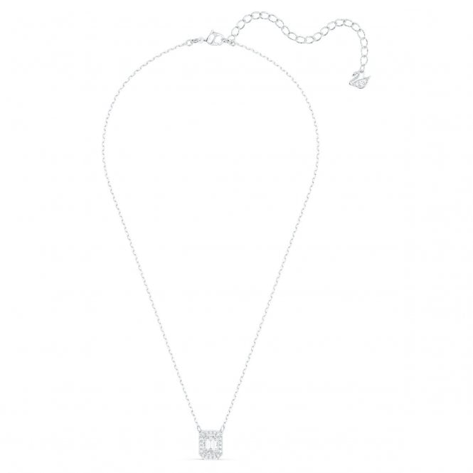 Una Pendant Necklace with Octagon-Cut White Crystal in Rhodium Silver