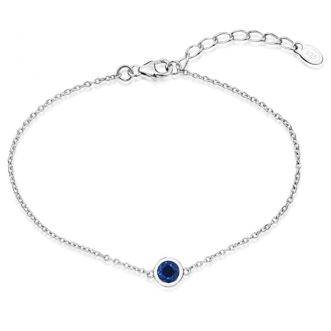 Silver and Blue Sapphire CZ Single Stone September Birthstone Bracelet