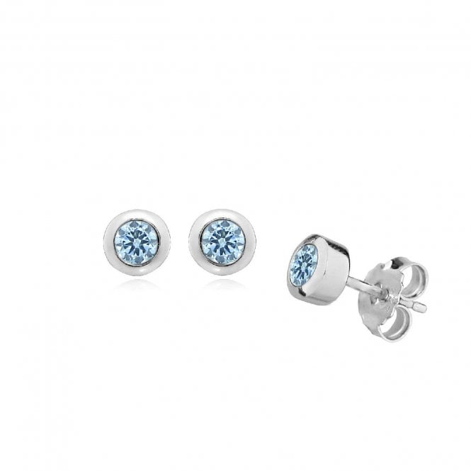 Silver and Light Blue CZ March Birthstone Stud Earrings