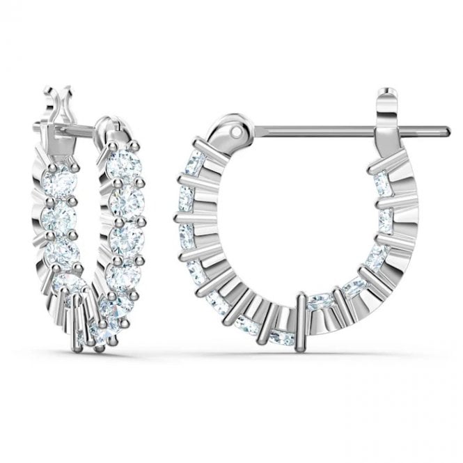 Matrix Vittore Hoop Earrings with White Crystal in Rhodium Silver