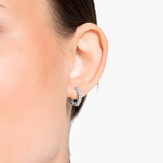 Matrix Vittore Hoop Earrings with White Crystal in Rhodium Silver