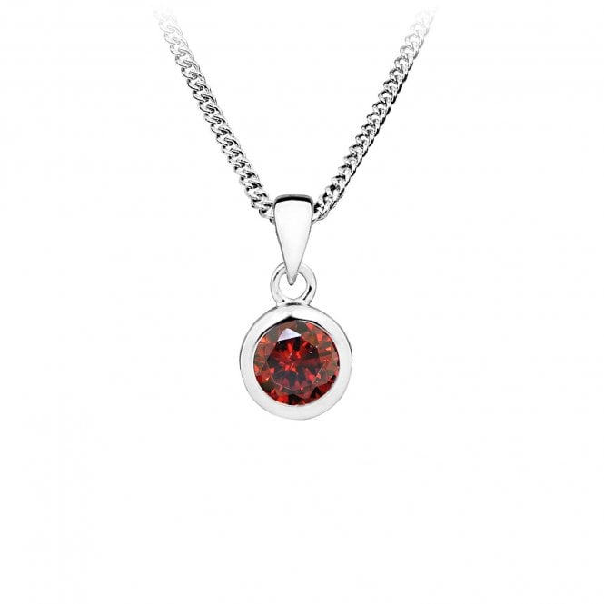 Silver and Red CZ January Birthstone Pendant Necklace