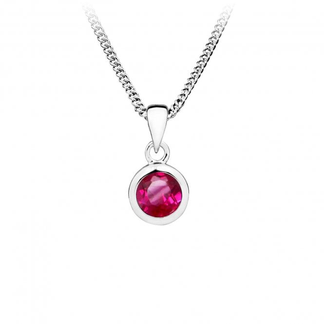 Silver and Red CZ July Birthstone Pendant Necklace