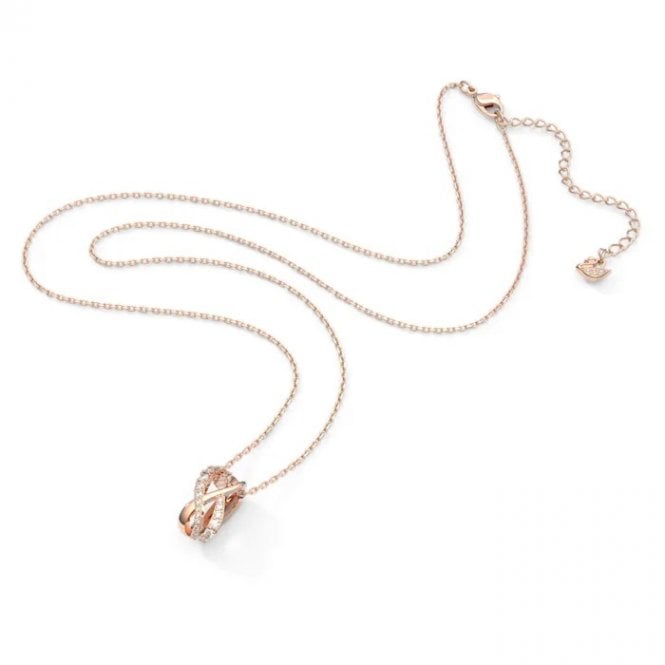 Hyperbola Pendant Necklace with White Crystal in Rose Gold