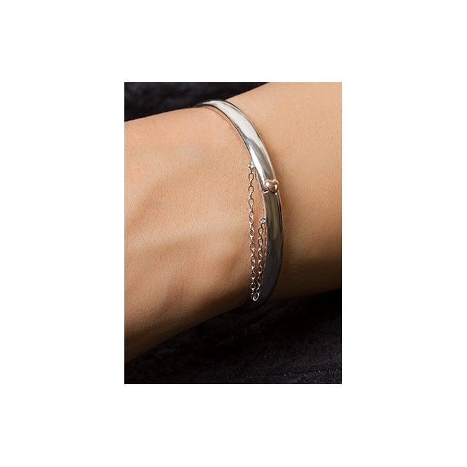 Cariad Silver Bangle with Safety Chain