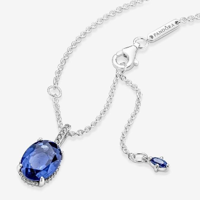 Sparkling Blue Statement Halo Pendant Necklace, 45cm