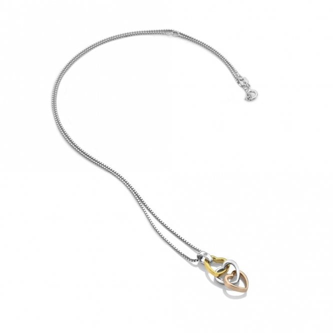 Silver Trio Triple Heart Pendant with Gold & Rose Gold