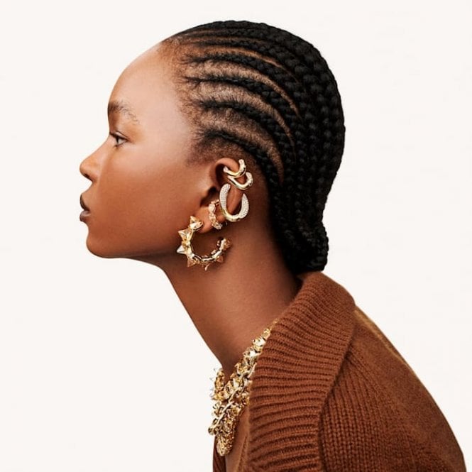 Matrix Pyramid Cut Hoop Earrings with Yellow Crystal in Gold