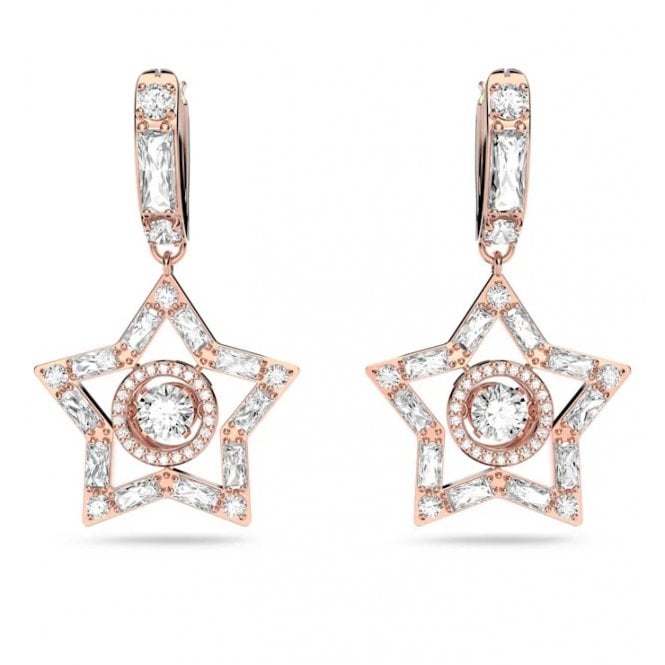 Stella Star Hoop Earrings with White Crystal in Rose Gold